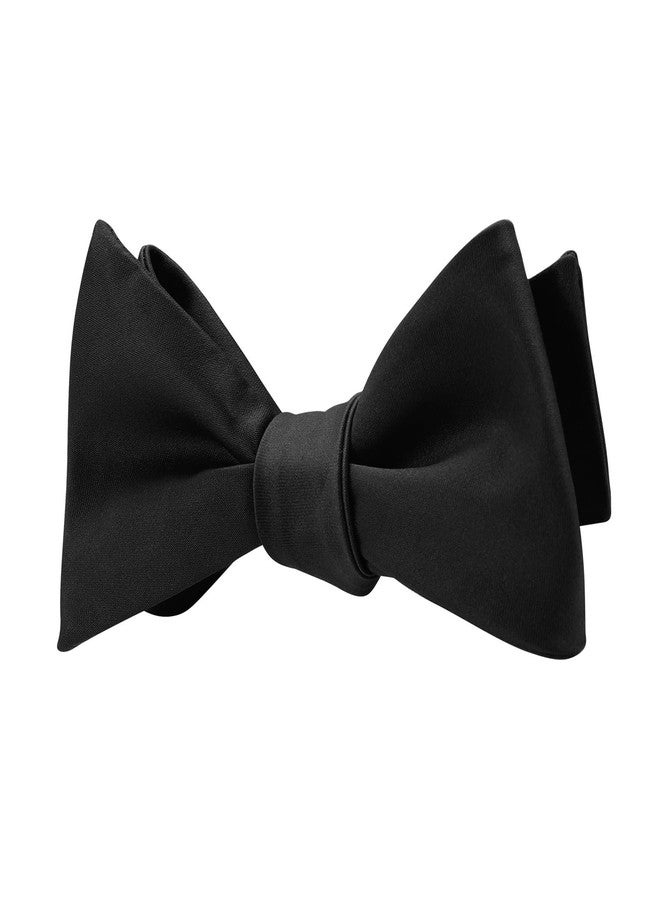 PenSee Mens Black Solid Self Bow Tie Jacquard Woven Silk Bow Ties - Image 2